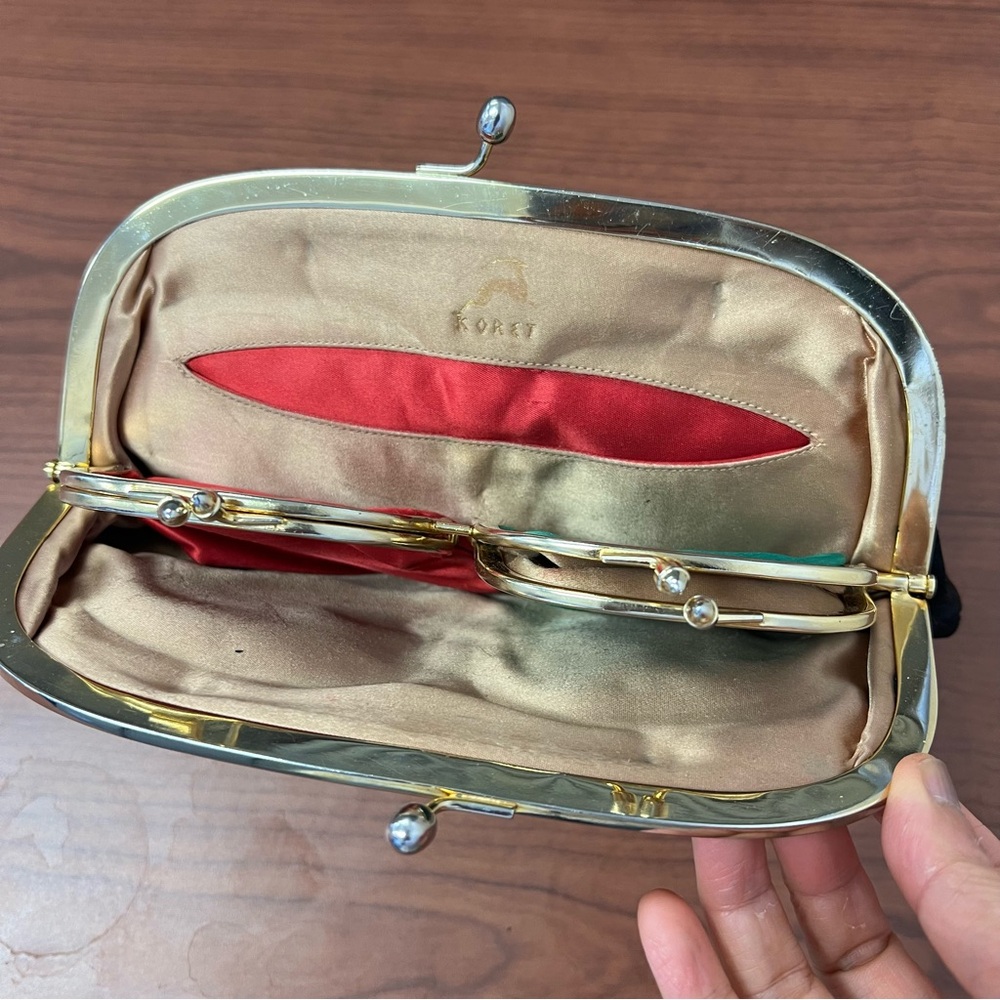 1960s Koret Black Patent Not-A-Leather Double Compartment Satin Purse Dressy Bag - Picture 4 of 14